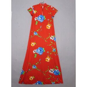 Liberty House Sun Casuals Hawaiian Dress Red Floral ‎ Maxi Vintage Aloha Luau